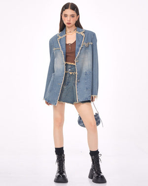 Distressed Denim Blazer in Blue