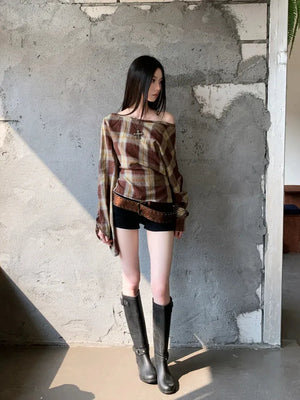Plaid One Shoulder Top