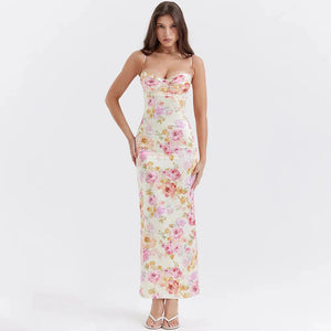 Satin Floral Pencil Maxi Dress
