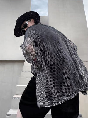 Sheer Mesh Button-Up Shirt