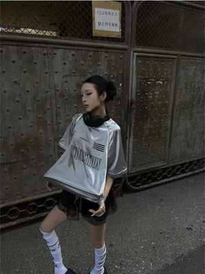 Y2K Silver Oversized Tee
