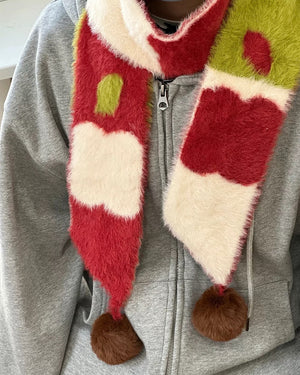 Fuzzy Apple Pattern Knit Scarf