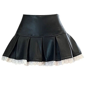 Grunge Leather Lace Mini Skirt