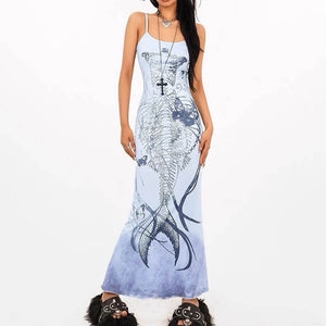 Mermaid Skeleton Print Dress