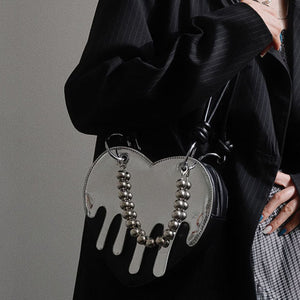 Grunge Silver Drip Heart Handbag
