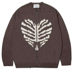 Skeleton Print Zip Up Sweater