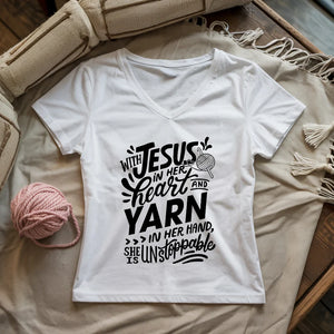 Jesus And Yarn Lady V-neck