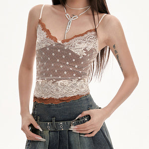 Y2K Polka Dot Lace Cami Top