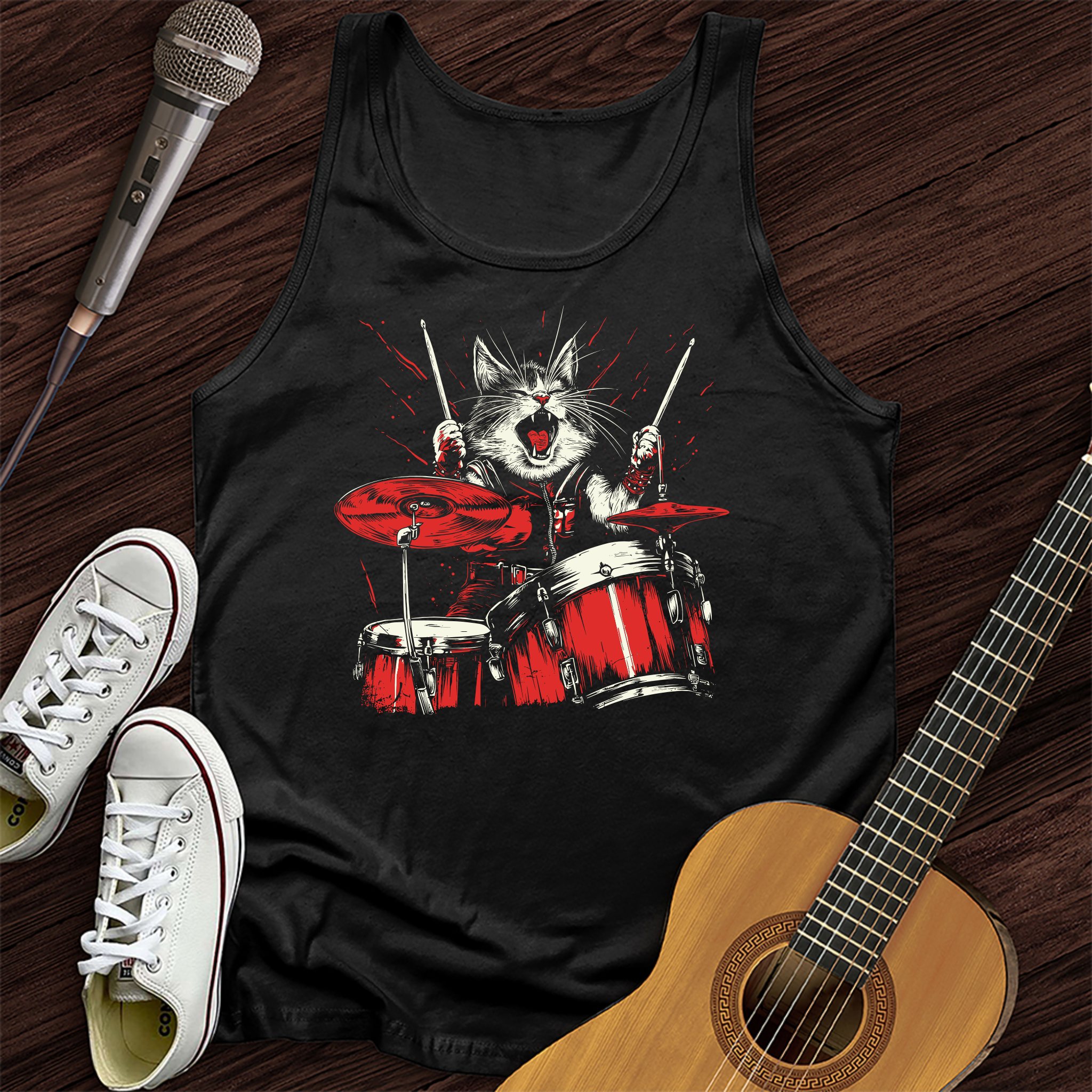 Cat Playing Drums Tank