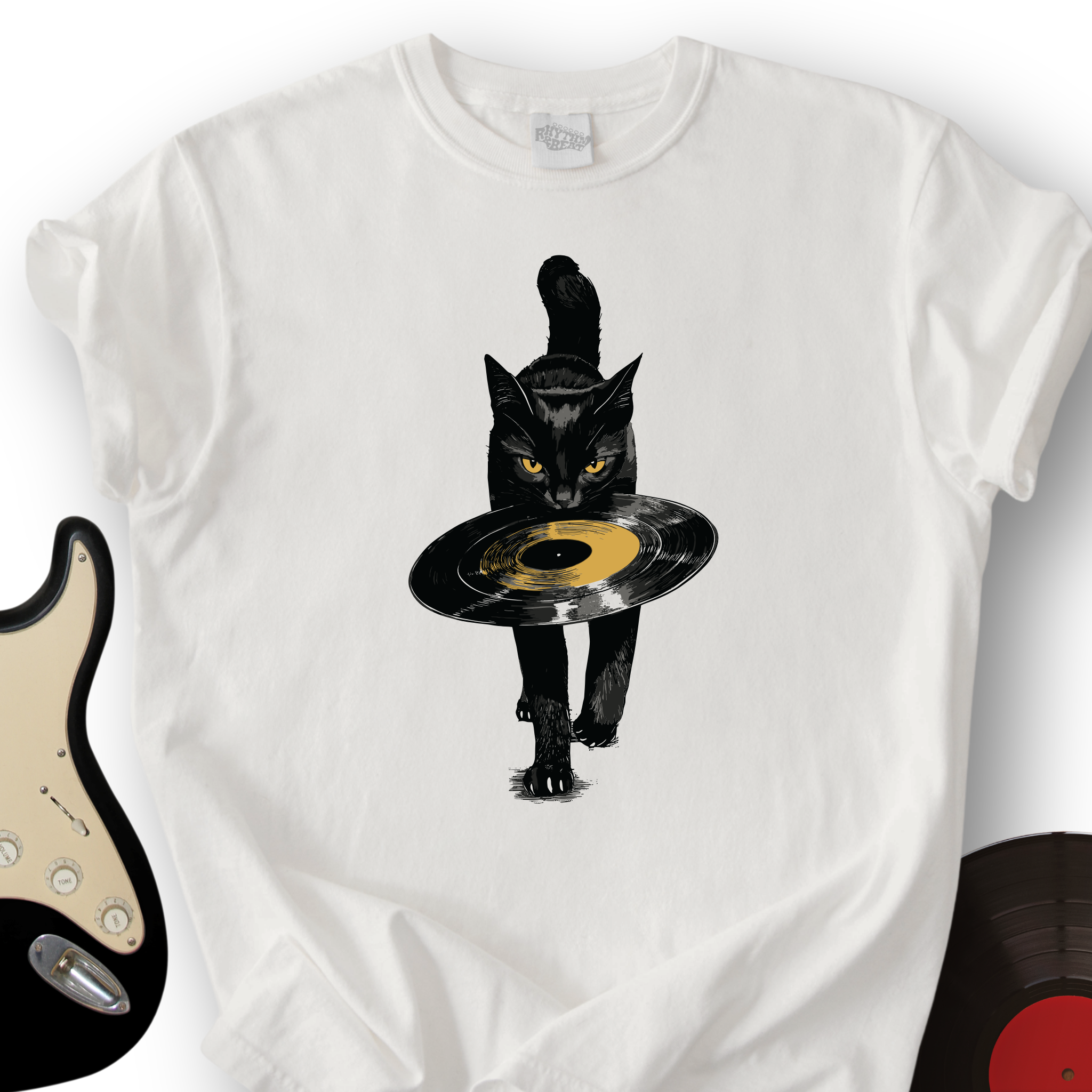 Black Cat Vinyl T-Shirt