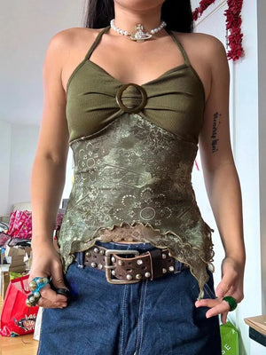 Fairy Grunge Floral Halter Neck Top
