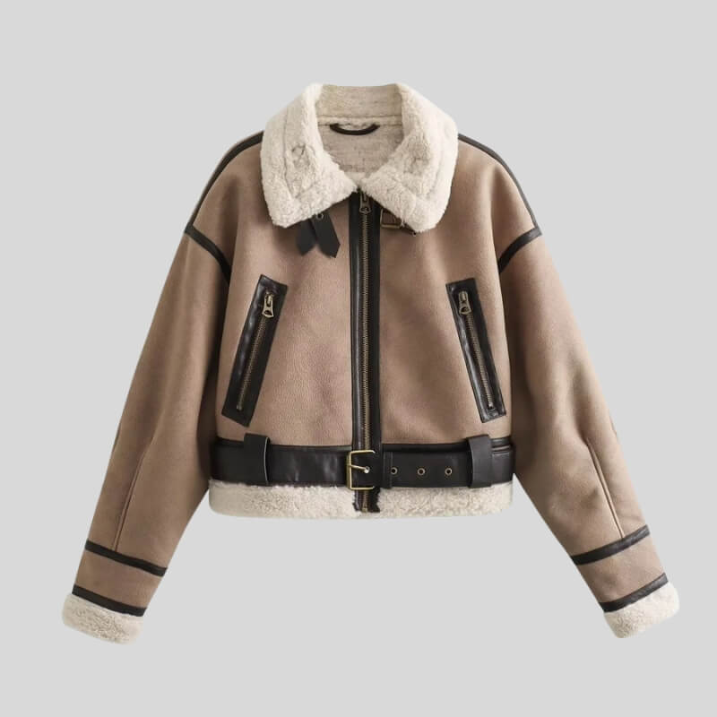 Faux Leather Aviator Jacket