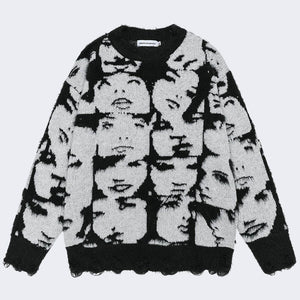 Grunge Face Pullover Sweater