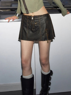 Grunge Faux Leather Slit Mini Skort