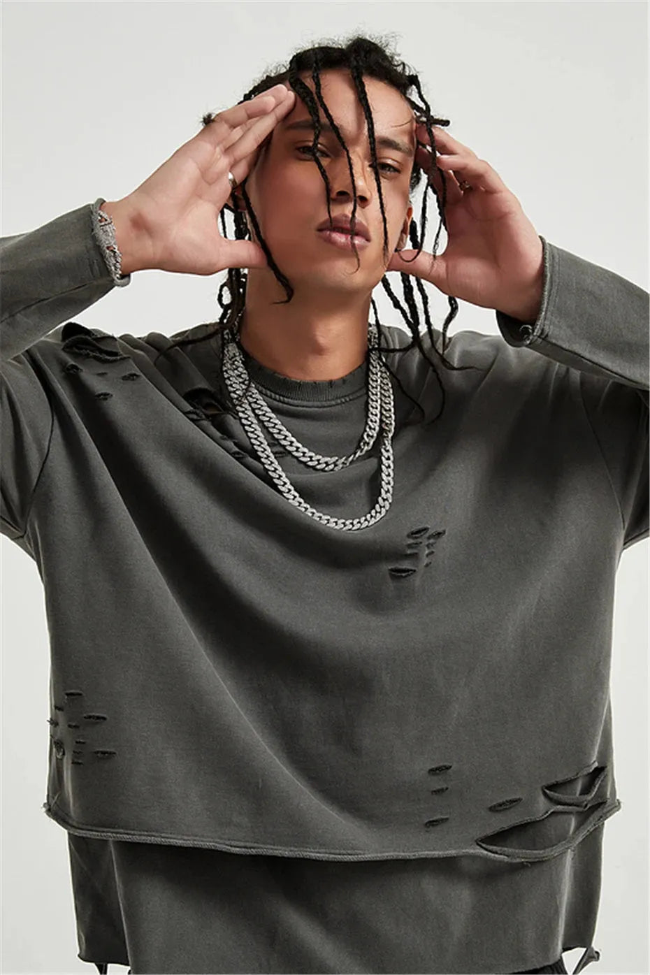 Grunge Ripped Layered Sweatshirt