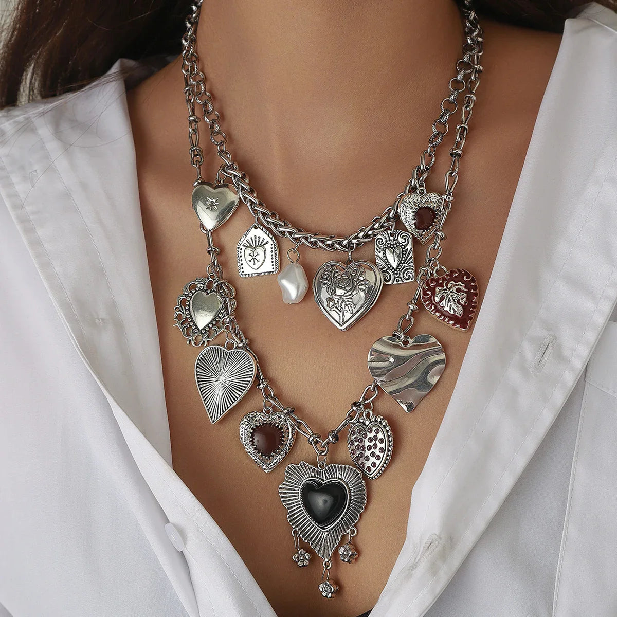 Heart Charms Two Pack Necklace