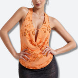 Plunge Neck Sequined Beaded Top