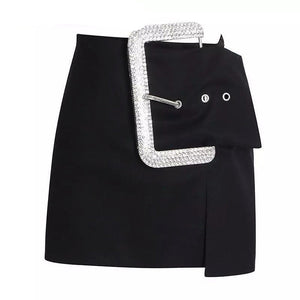Rhinestone Buckle Mini Skirt