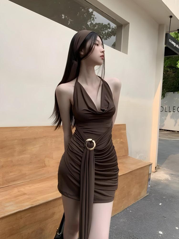 Ruched Halter Neck Mini Dress