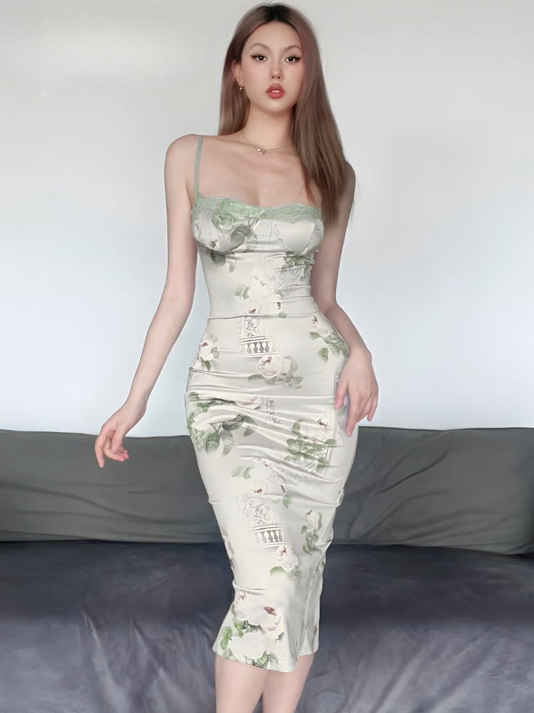 Satin Floral Midi Dress