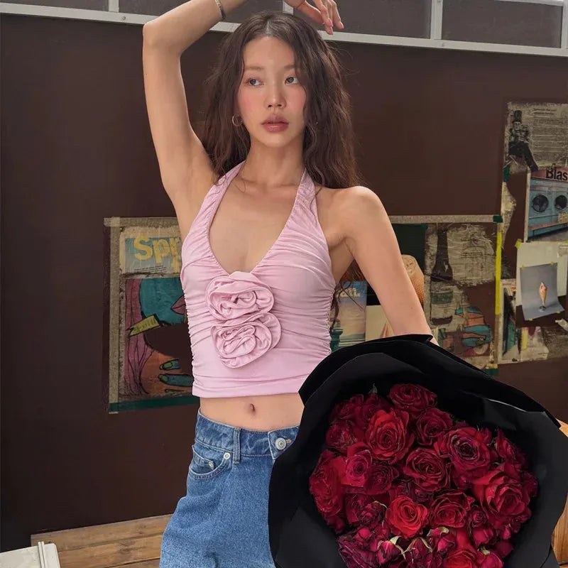 Soft Girl Floral Halter Top