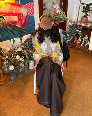 Argyle Button Up Grandpa Knit Vest