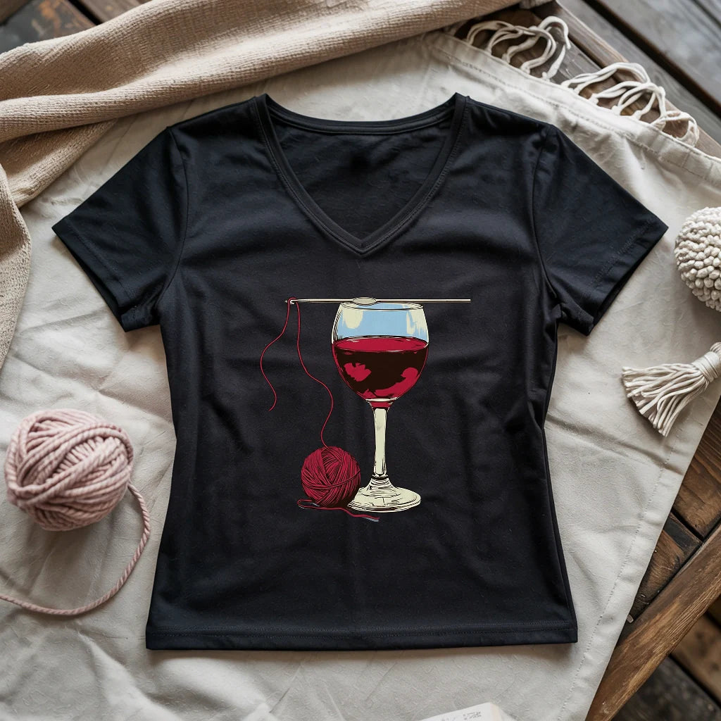 Wine And Yarn Lady V-neck