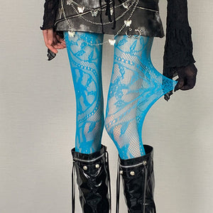 Lace Pattern Tights in Blue