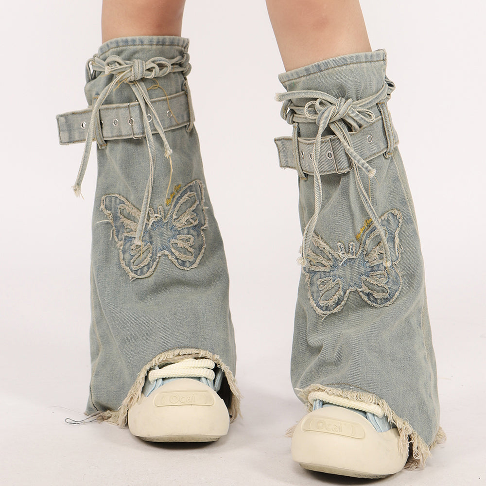 Butterfly Patch Y2K Denim Leg Warmers