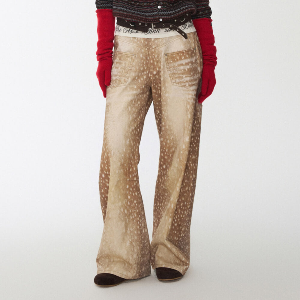 Deer Print Wide Leg Jeans