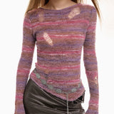 Distressed Striped Knit Sweater