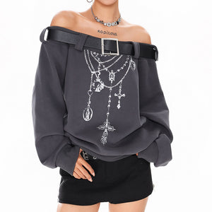 Grunge Aesthetic Off-Shoulder Sweatshirt
