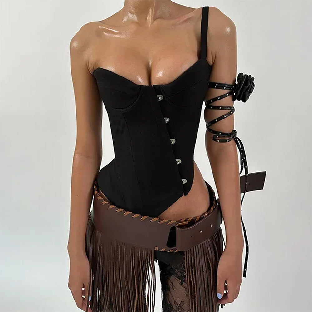 Drama Dealer One-Shoulder Corset Top