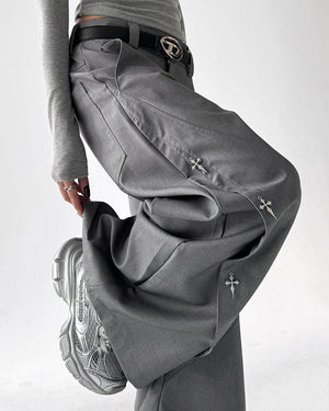 Grunge Aesthetic Cross Pendant Trousers