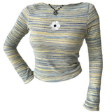Indie Flower Striped Long Sleeve Top