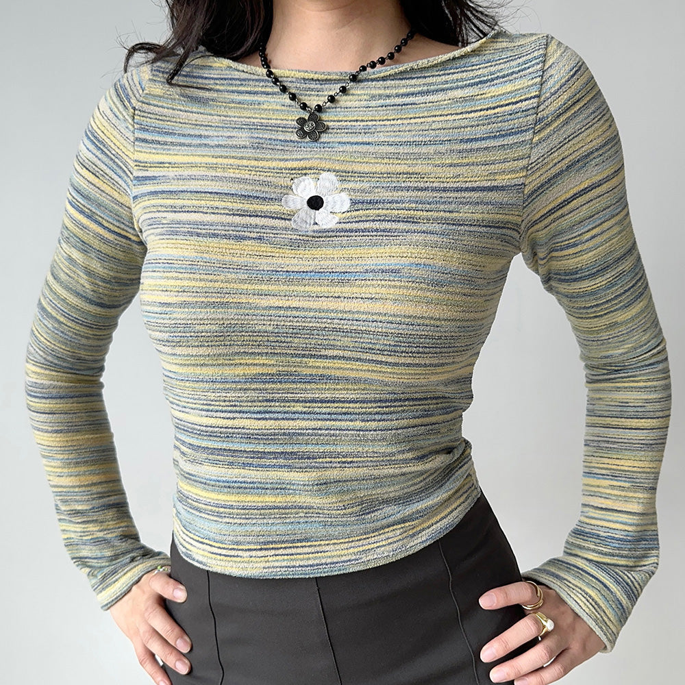 Indie Flower Striped Long Sleeve Top