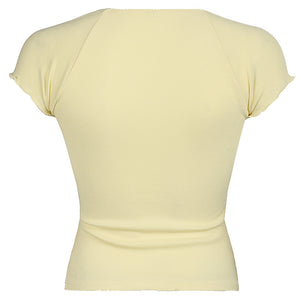 Lemon Sorbet Ribbed Lace Top