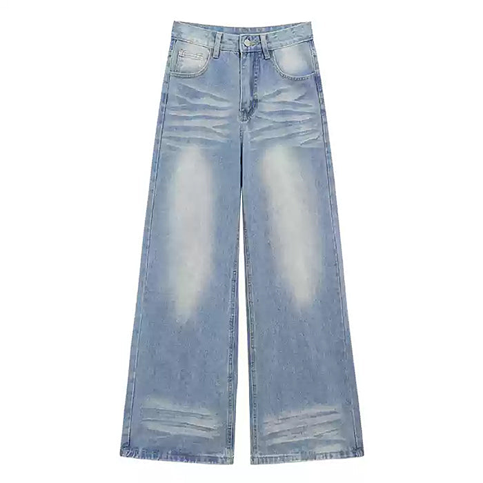 Light Blue Washed Wide-Leg Jeans
