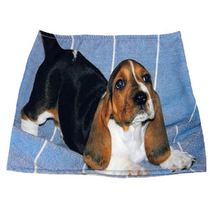 Puppy Print Y2K Denim Micro Skirt