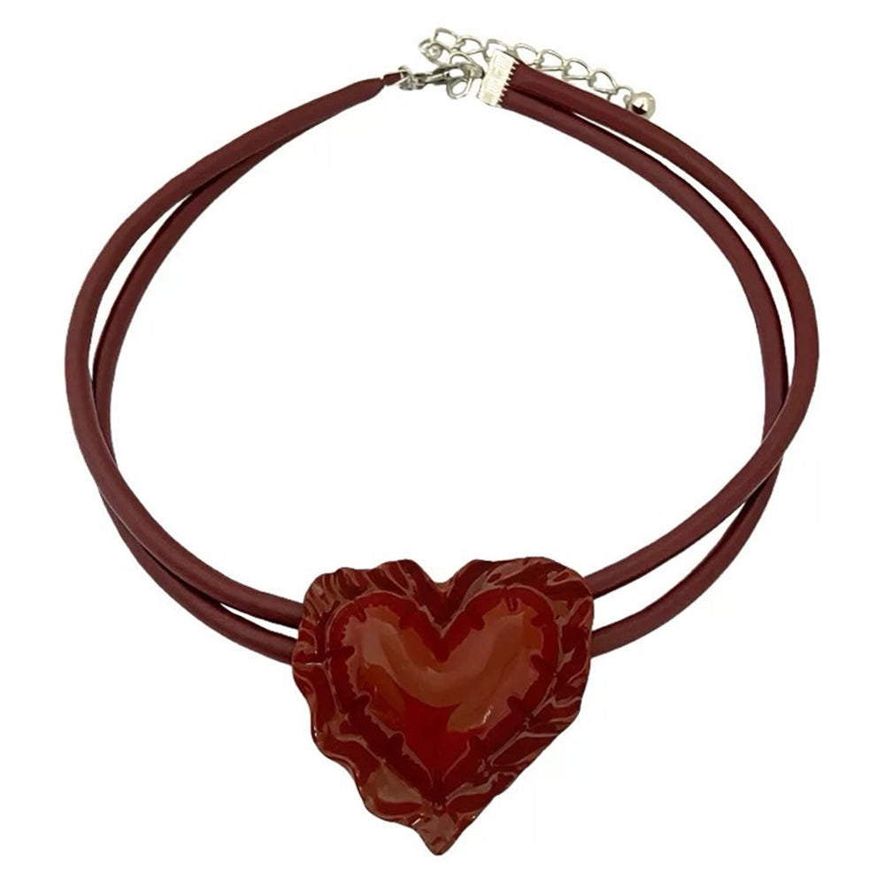 Red Heart Puffer Choker Necklace