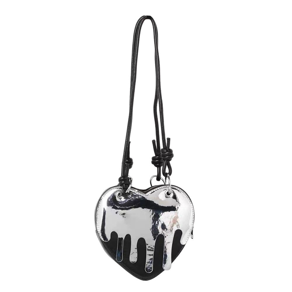 Grunge Silver Drip Heart Handbag