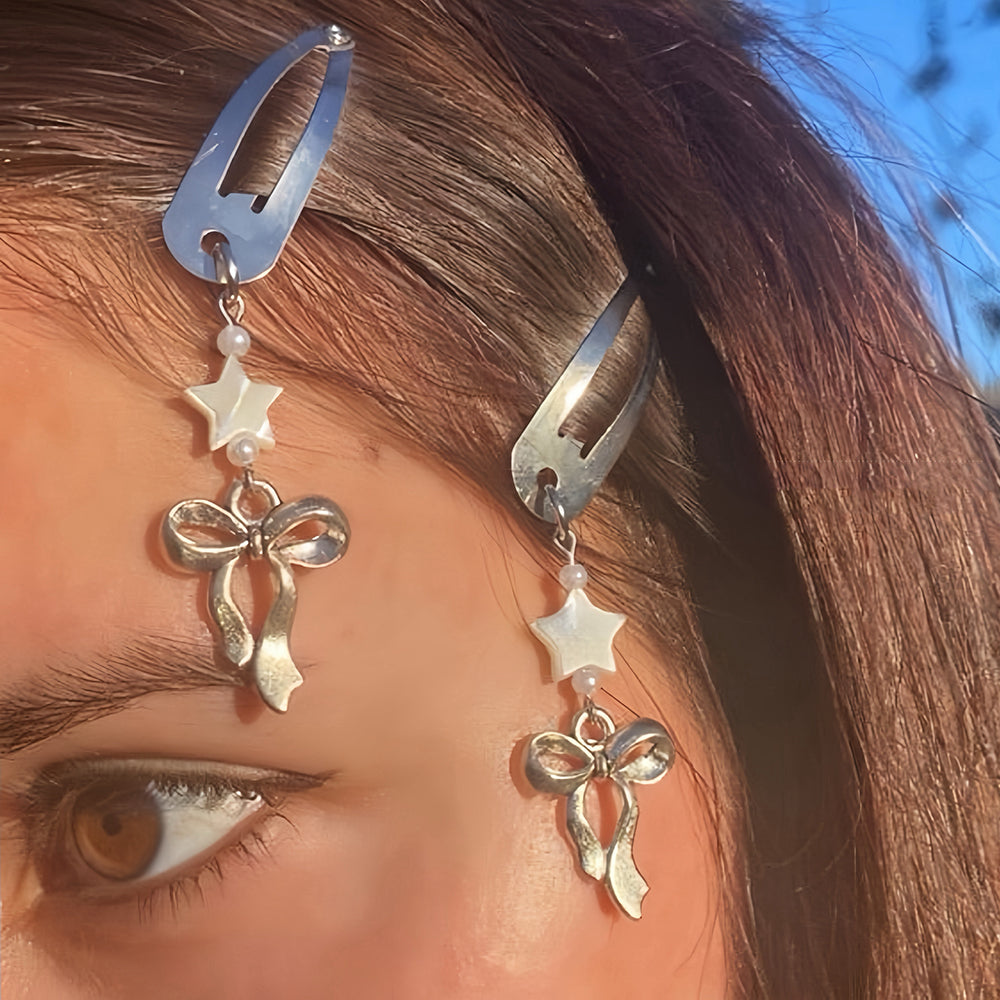 Silver Hair Clip with Ribbon Charms