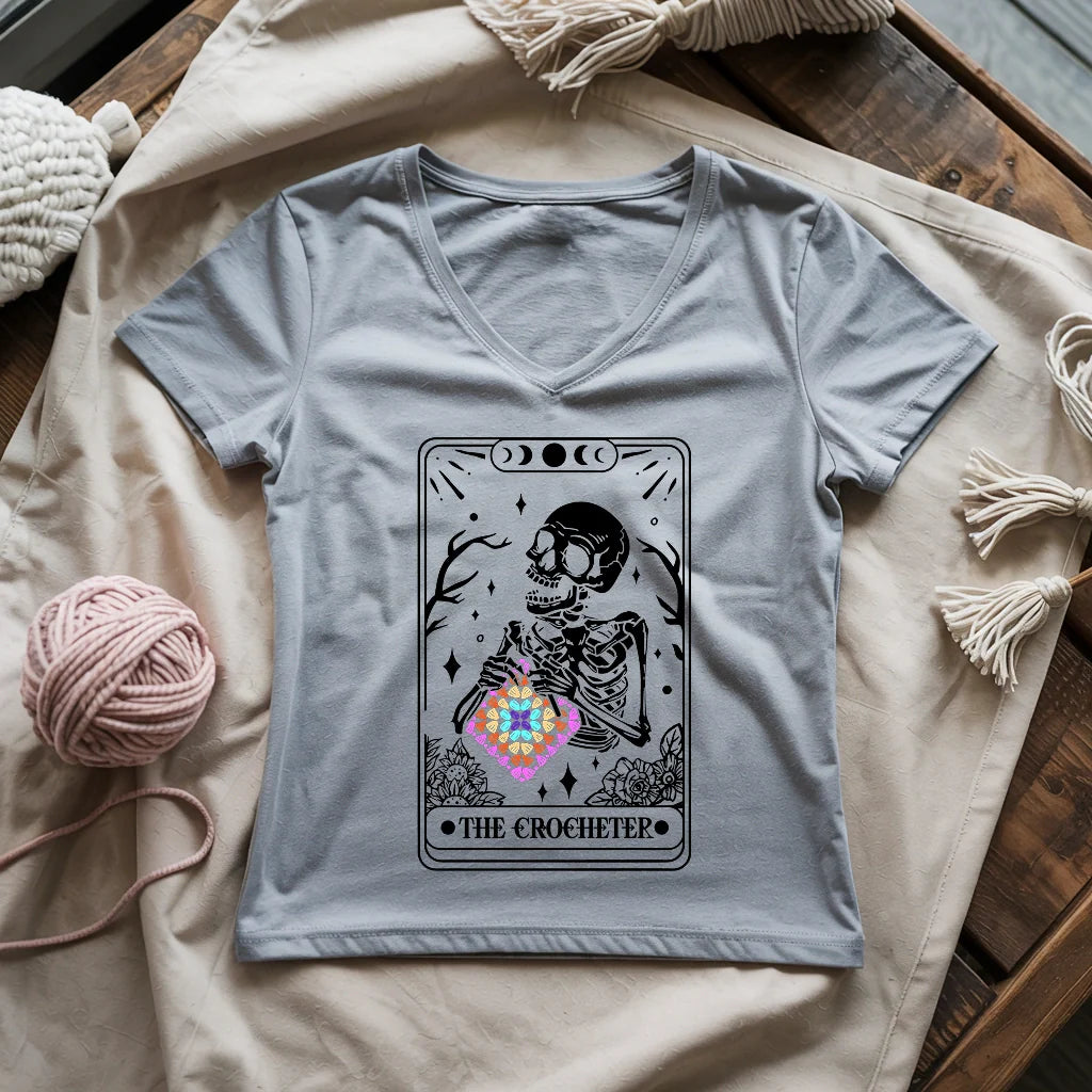 Skeleton Crocheter Tarot Lady V-neck