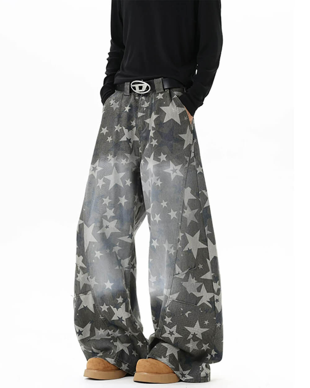 Oversized Star Pattern Wide Leg Jeans