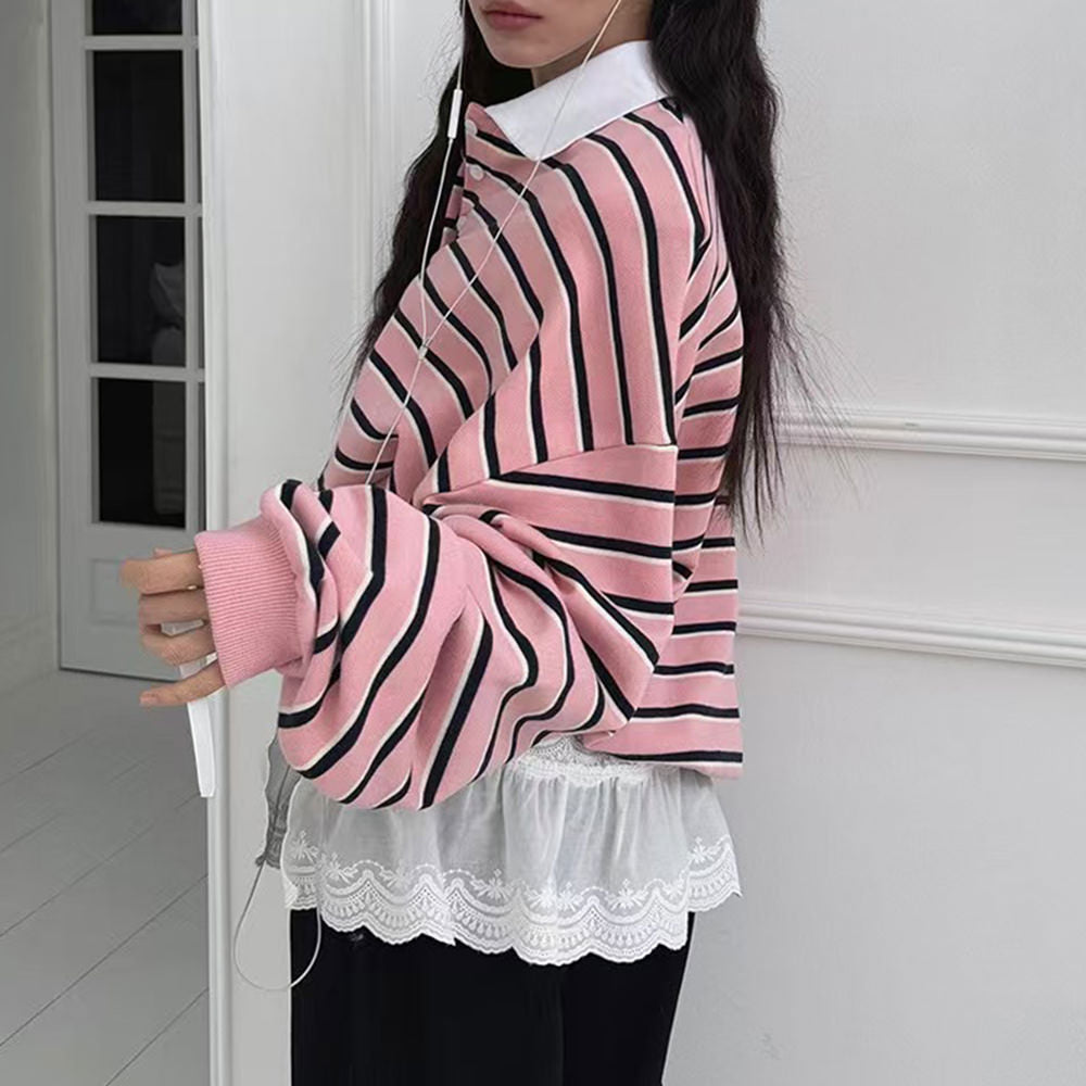Bonjour Baby Stripe Polo Sweatshirt
