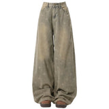 Washed Cross Print Wide Leg Jeans