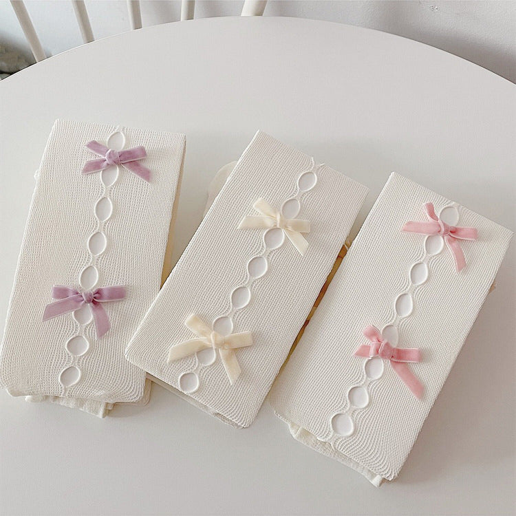 White & Pink Bow Tights