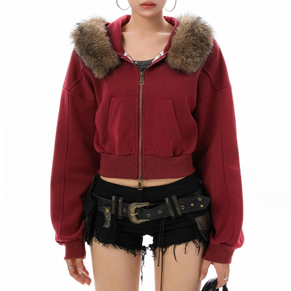 Y2K Aesthetic Cropped Fur Hoodie