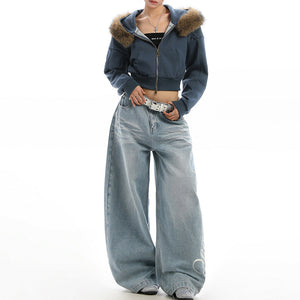 Y2K Aesthetic Cropped Fur Hoodie