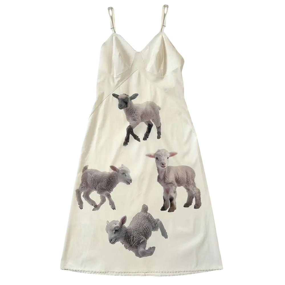 Y2K Lambs Print Slip Dress